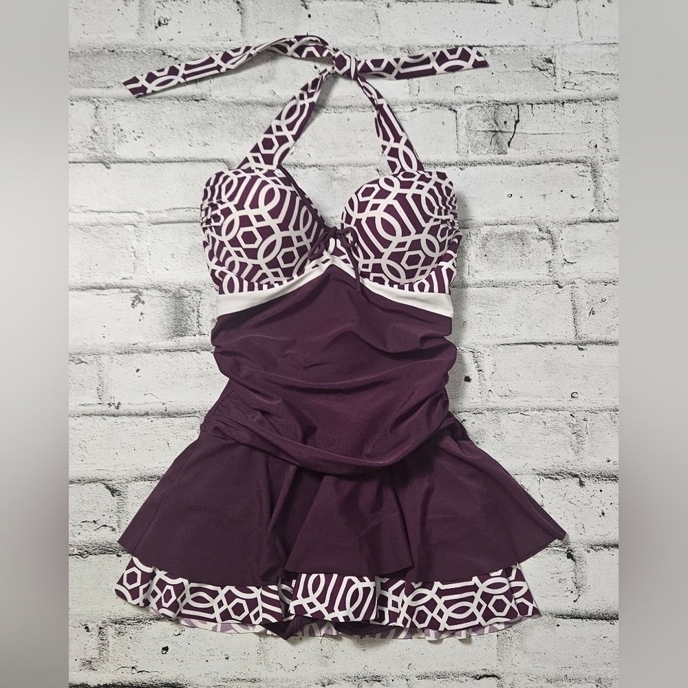 Shuman Swimdress One-Piece Tummy Control Swimsuit NWOT XL